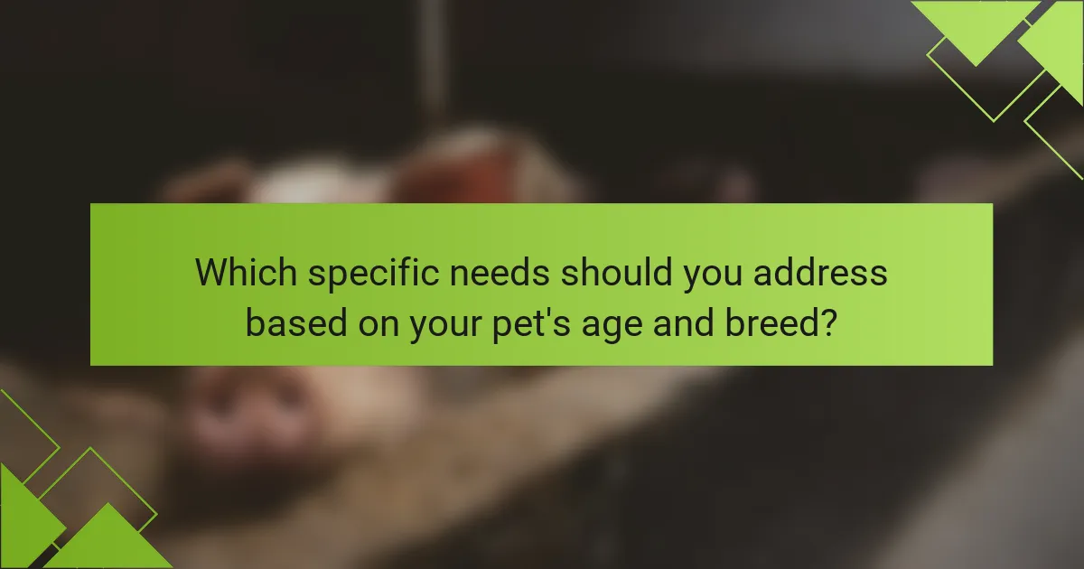 Which specific needs should you address based on your pet's age and breed?
